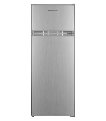 Frigider cu doua usi Heinner HF-H2206SE++, 206 l, Clasa E, lumina LED, 3 rafturi de sticla, H 143 cm, Argintiu