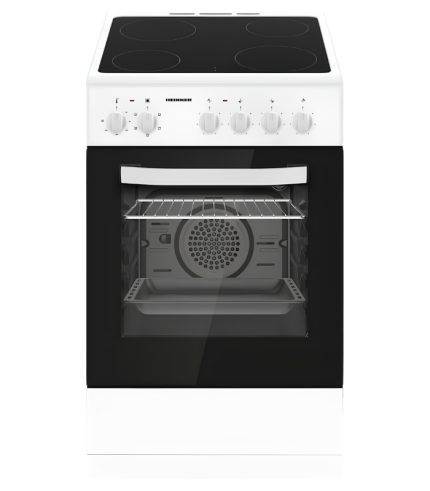 Aragaz electric Heinner HFSC-S56E4VWH, plita vitroceramica, 4 zone de gatit, cuptor electric, clasa A, grill, ventilatie, 50x60 cm, alb